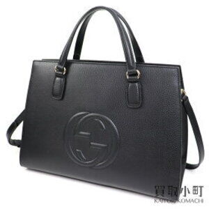 Gucci Soho Leather Top Handle Bag Black Calfskin Interlocking GG Tote